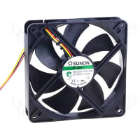 Sunon Fans DC Fan, 24V, 120x120x25mm, 108.2CFM, 5W, 44.5dBA, 3100RPM, Wire Leads