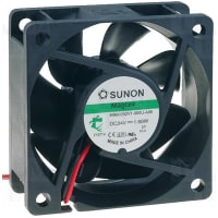 Sunon Fans DC Fan, 24V, 60x60x25, 23.5CFM, 33.5dBA, 1.68W, 4500RPM, Wire Leads