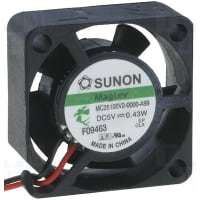 Sunon Fans DC Fan, 5V, 25x25x10mm, 3CFM, 0.43W, 18dBA, 10000RPM, Wire Leads