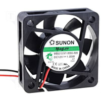 Sunon Fans DC Fan, 12V, 50x50x15mm, 17CFM, 33dBA, 1.05W, 5800RPM, Wire Leads