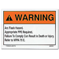 ABB Thomas & Betts PolyesterSafetyLabels, 5x3 1/2, Legend WARNING Arc Flash Hazard, Black on Orang