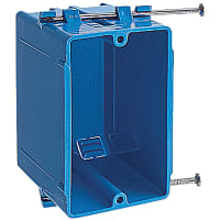 ABB Thomas & Betts Outlet Box, One-Gang Nail-On, 3-3/4"L x 2-1/4"W x 2-7/8"D, Blue, PVC