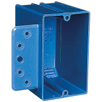 ABB Thomas & Betts Outlet Box, One-Gang, 3-3/4"L x2-1/4"W x 2-15/16"D, Blue, PVC, Stud Mounting