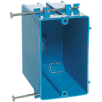 ABB Thomas & Betts Outlet Box, One-Gang Nail-On, 3-7/8"L x 2-1/4"W x 3-1/4"D, Blue, PVC