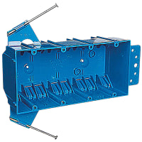 ABB Thomas & Betts Four-Gang Nail-On New Work Outlet Box, 7-5/8"L x 3-11/16"W x 2-1/2"D, Blue, 