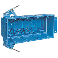 ABB Thomas & Betts Four-Gang New Work Outlet Box, 3.53"L x 7.46"W x 3.18"D, Blue, PVC