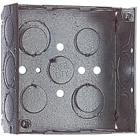 ABB Thomas & Betts Square Box, 4"Sq x 1-1/2"Deep, 1/2"and 3/4"Knockouts, Galvanized Steel