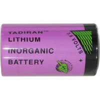 Tadiran Battery, Non-Rechargeable, D, Lithium Thionyl Chloride, 3.6VDC, 19Ah, Pressure Contact