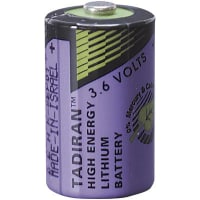 Tadiran Battery, Non-Rechargeable, Cylindrical, Lithium, 3.6 VDC, 1Ah, Pressure Contact, TL