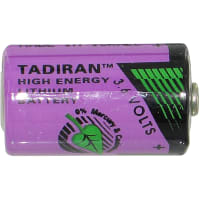 Tadiran Battery, Non-Rechargeable, Cylindrical, Lithium, 3.6 VDC, 1.2Ah, Pressure Contact, TL