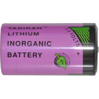 Tadiran Battery, Non-Rechargeable, D, Lithium, 3.6 VDC, 16.5Ah, Pressure Contact, TL Series