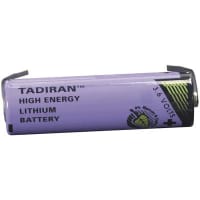 Tadiran Battery, Non-Rechargeable, AA, Lithium, 3.6 VDC, 2.1Ah, Solder Tab, TL Series