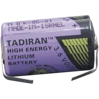 Tadiran Battery, Non-Rechargeable, Cylindrical, Lithium, 3.6 VDC, 1Ah, Solder Tab, TL Series