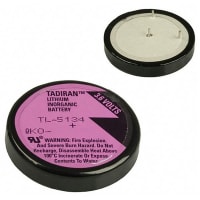 Tadiran Battery, Non-Rechargeable, Coin/Button, Lithium, 3.6 VDC, 1Ah, Thru-Hole, XOL (Wafer)