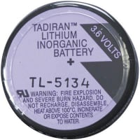 Tadiran Battery, Non-Rechargeable, 1/6 D, Lithium, 3.6 VDC, 1.7Ah, Thru-Hole, TL Series