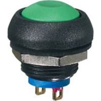 APEM Components Switch, P/B, Sealed, SPST-NO, OFF-MOM, Non-Illum, Round, Green Act, 0.4A, 32VAC, Solder