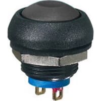 APEM Components Switch, P/B, Sealed, SPST-NO, OFF-MOM, Non-Illum, Round, Black Act, 0.4A, 32VAC, Solder