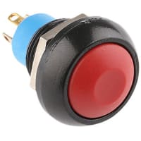 APEM Components Switch, P/B, Sealed, SPDT-NC/NO, ON-MOM, Non-Illum, Rnd, Red Act, 0.5A, 48VAC/DC, Solder