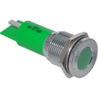 APEM Components LED Indicator Sealed 16mm Metal Flush Bright Chrome Fixed Green 24VDC Solder