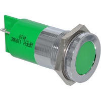 APEM Components LED Indicator Sealed 22mm Metal Flush Bright Chrome Fixed Green 24VDC Solder