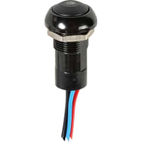 APEM Components Switch, P/B, Sealed, SPST, OFF-ON, Rnd, Curved Black Actuator, Green LED, 2A, 125VAC, Wire