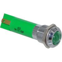 APEM Components LED Indicator Sealed 12mm Bright Chrome Fixed Green 12VDC Solder Q12 Series