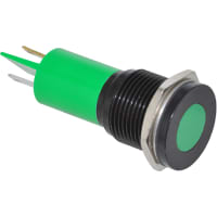 APEM Components LED Indicator Sealed 16mm Metal Flush Black Chrome Fixed Green 24VDC Solder