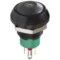 APEM Components Switch, P/B, Sealed, SPST-NO, OFF-MOM, Rnd, Blk Act, Super Red LED, 0.5A, 48VAC/DC, Sldr