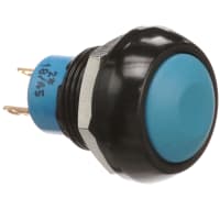 APEM Components Switch, P/B, Sealed, SPST-NO, OFF-MOM, Non-Illum, Rnd, Blue Actuator, 0.5A, 48VAC/DC, Sldr