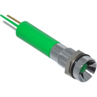 APEM Components LED Indicator Sealed 8mm Recessed Bright Chrome Fixed Green 12VDC Solder