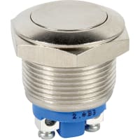 APEM Components Switch, P/B, Vandal Resistant, SPST-NO, OFF-MOM, Round, Flush, IP54, 2A, 48VDC, 19mm, Screw