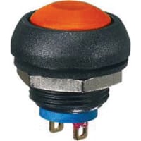 APEM Components Switch, P/B, Sealed, SPST-NO, OFF-MOM, Non-Illum, Round, Red Act, 0.4A, 32VAC, Solder