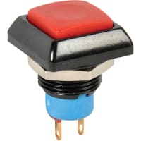 APEM Components Switch, P/B, Sealed, SPST-NO, OFF-MOM, Non-Illum, Sq, Red Actuator, 0.5A, 48VAC/DC, Solder