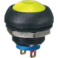 APEM Components Switch, P/B, Sealed, SPST-NO, OFF-MOM, Non-Illum, Round, Yellow Act, 0.4A, 32VAC, Solder