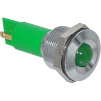 APEM Components LED Indicator Sealed 19mm Metal Prominent Bright Chrome Fixed Green 24VDC Solder