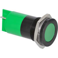 APEM Components LED Indicator Sealed 22mm Metal Flush Black Chrome Fixed Green 24VDC Solder