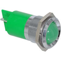 APEM Components LED Indicator Sealed 22mm Metal Prominent Bright Chrome Fixed Green 24VDC Solder