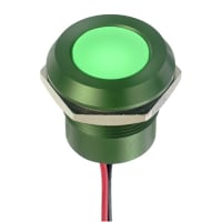 APEM Components Panel Mount Indicator LED Sealed 22mm Metal Chamfer Fixed Green 24VDC