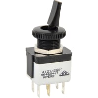 APEM Components Switch, Toggle, DPDT, ON-ON, Flatted Actuator, Non-Illum, Silver, , 6A, 125VAC, Solder/QC