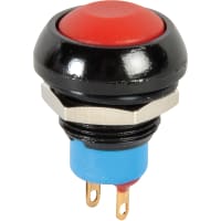 APEM Components Switch, P/B, Sealed, SPST-NO, OFF-MOM, Non-Illum, Rnd, Red Actuator, 0.5A, 48VAC/DC, Sldr