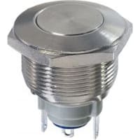 APEM Components Switch, P/B, Vandal Resistant, SPST-NO, OFF-MOM, Round, Flush, IP54, 2A, 48VDC, 19mm, Sldr