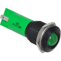 APEM Components LED Indicator Sealed 16mm Metal Prominent Blk Chrome Fixed Green 24VDC Solder