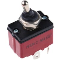 APEM Components Switch, Toggle, Sealed, DPST, ON-OFF, Std Actuator, Non-Illum, 6A, 250VAC, Solder/QC