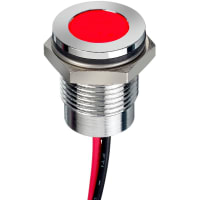 APEM Components LED Indicator Sealed 14mm Flush Bright Chrome Fixed HB Red 24VDC Epoxy Wires