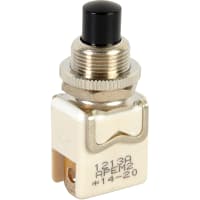 APEM Components Switch, P/B, SPST-NO, ON-(ON), Round Black Plunger, 8A, 125VAC, Silver, Solder/QC