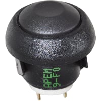 APEM Components Switch, P/B, SPST-NO, OFF-MOM, Non-Illum, Round, Black Actuator, 0.4A, 32VAC, 13mm, Solder