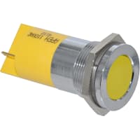 APEM Components LED Indicator Sealed 22mm Metal Flush Bright Chrome Fixed Yellow 24VDC Solder