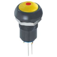 APEM Components Switch, P/B, Sealed, SPST, OFF-ON, Rnd, Curved Yllw Act, Super Red LED, 2A, 125VAC, Solder