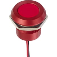 APEM Components LED Indicator Sealed 22mm Metal Chamfer SS Fixed Red 24VDC Epoxy Wires