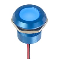 APEM Components LED Indicator Sealed 22mm Metal Chamfer Anod Blue Fixed Blue 24VDC Epoxy Wires